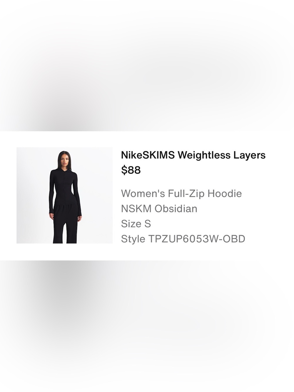 ✔️🖤Nike x SKIMS weightless layers Obsidian Black hoodie - S 🖤✔️